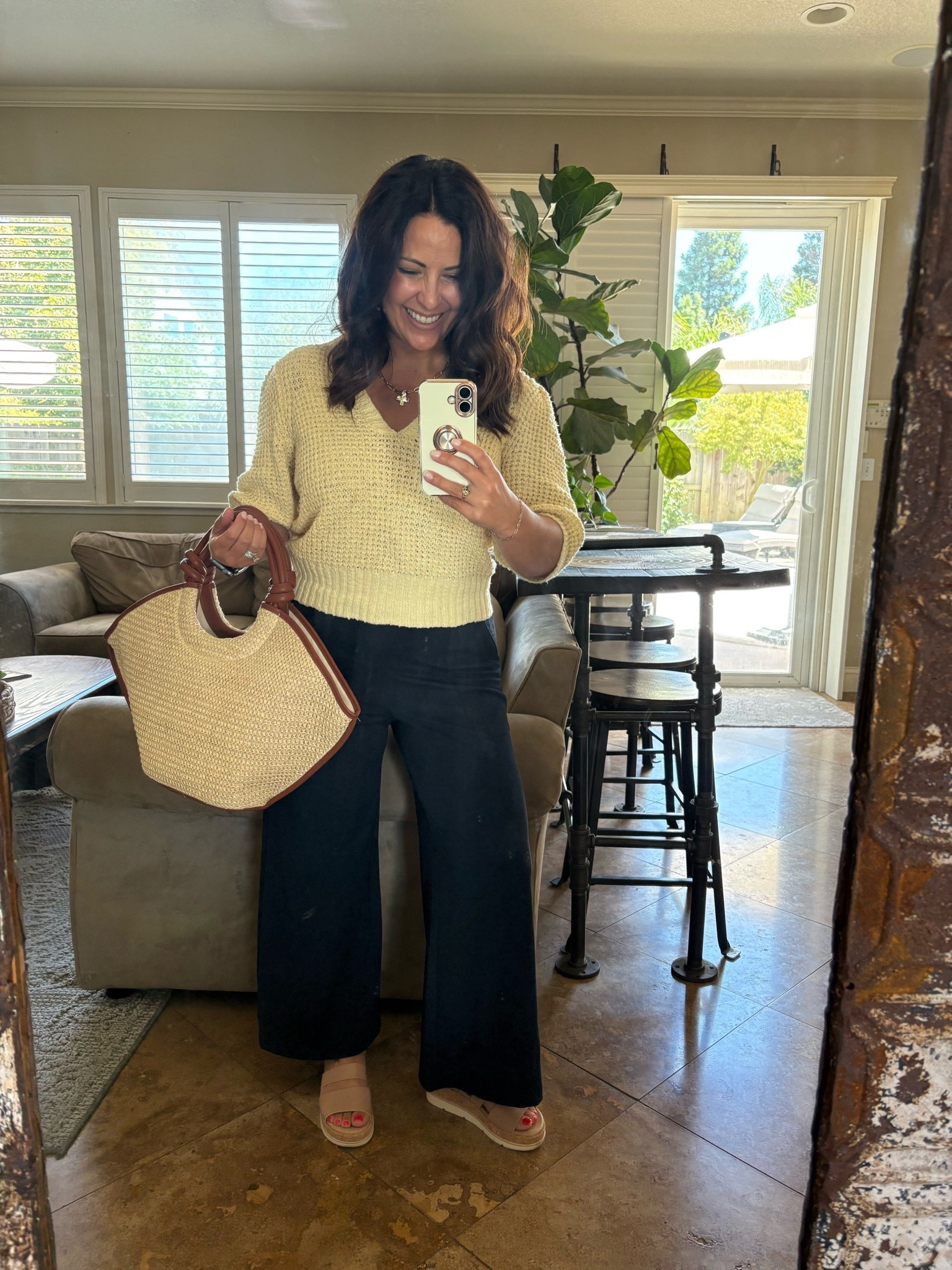 Headed to Carmel in one of my favorite easy travel outfits! 🤍 These wide-leg pants are petite-friendly (no hemming for my 5’2” girls 🙌), under $30, and so comfortable for the drive. Wearing a size small. Paired with a cozy sweater and neutral accessories for that effortless coastal vibe. 🌊✨

#LTKootd #LTKPetite #LTKTravel