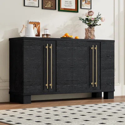 Traditional Wood Sideboard Buffet Cabinet With Adjustable Shelves And Gold Handles For Elegant Storage In Kitchen, Dining, And Living Rooms | Wayfair North America