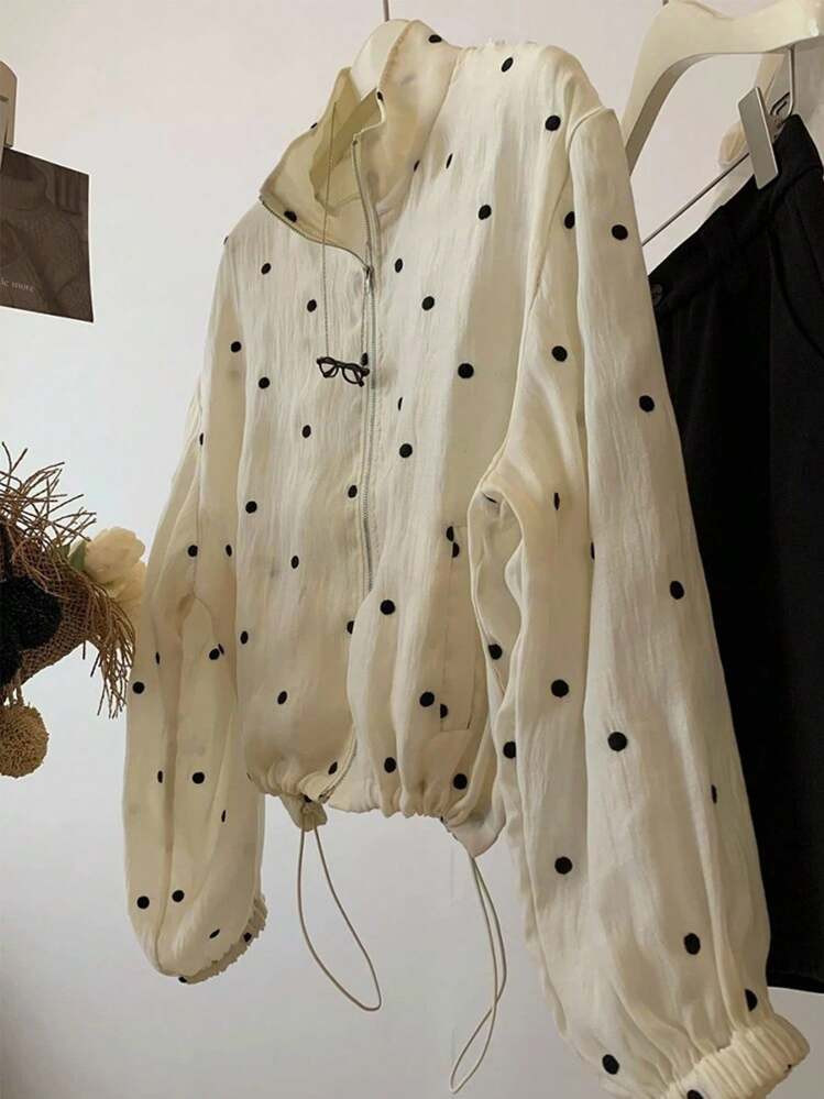 Franclia Women's Casual Versatile Polka Dot Drawstring Hem Lightweight Jacket Fall Winter Cloth F... | SHEIN