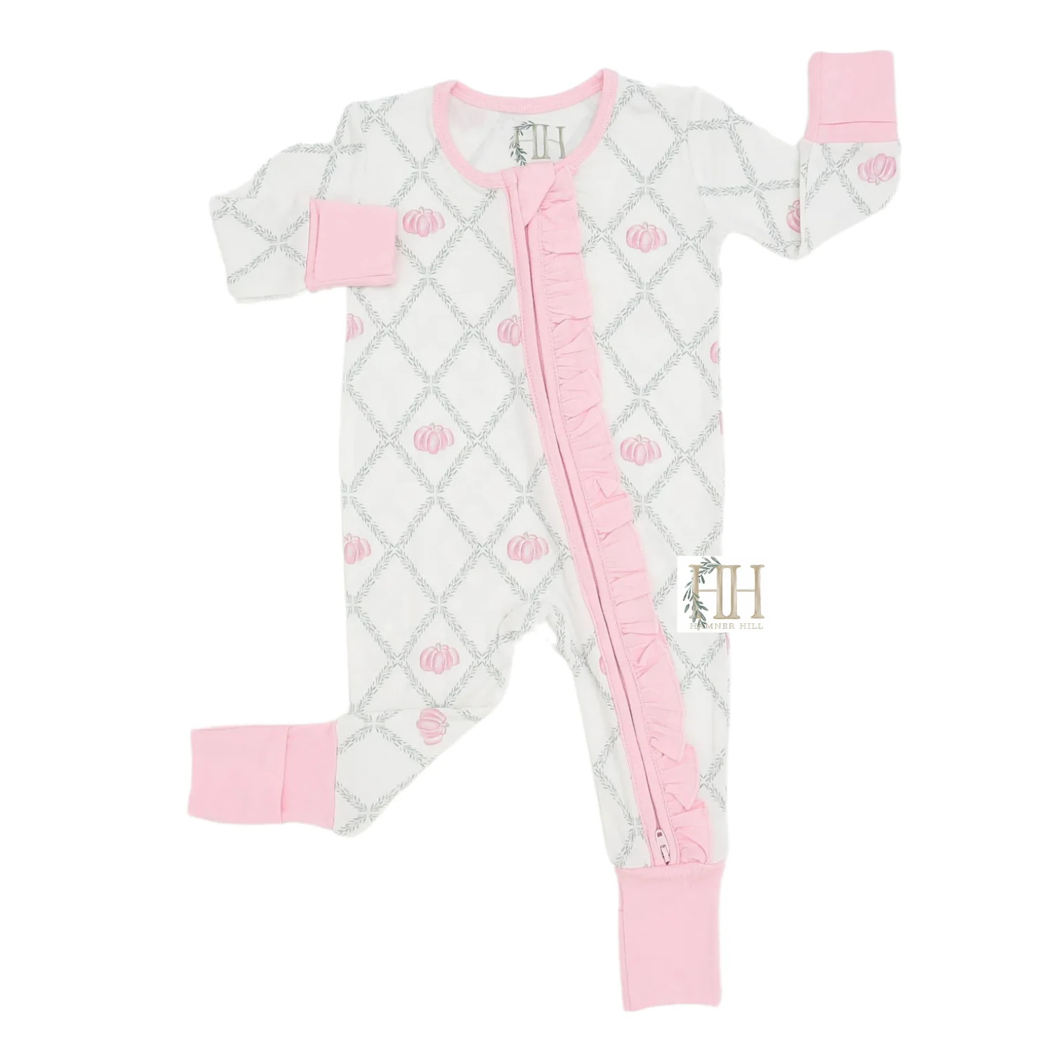 Girls Trellis Pumpkin Double Zipper Romper | Hamner Hill