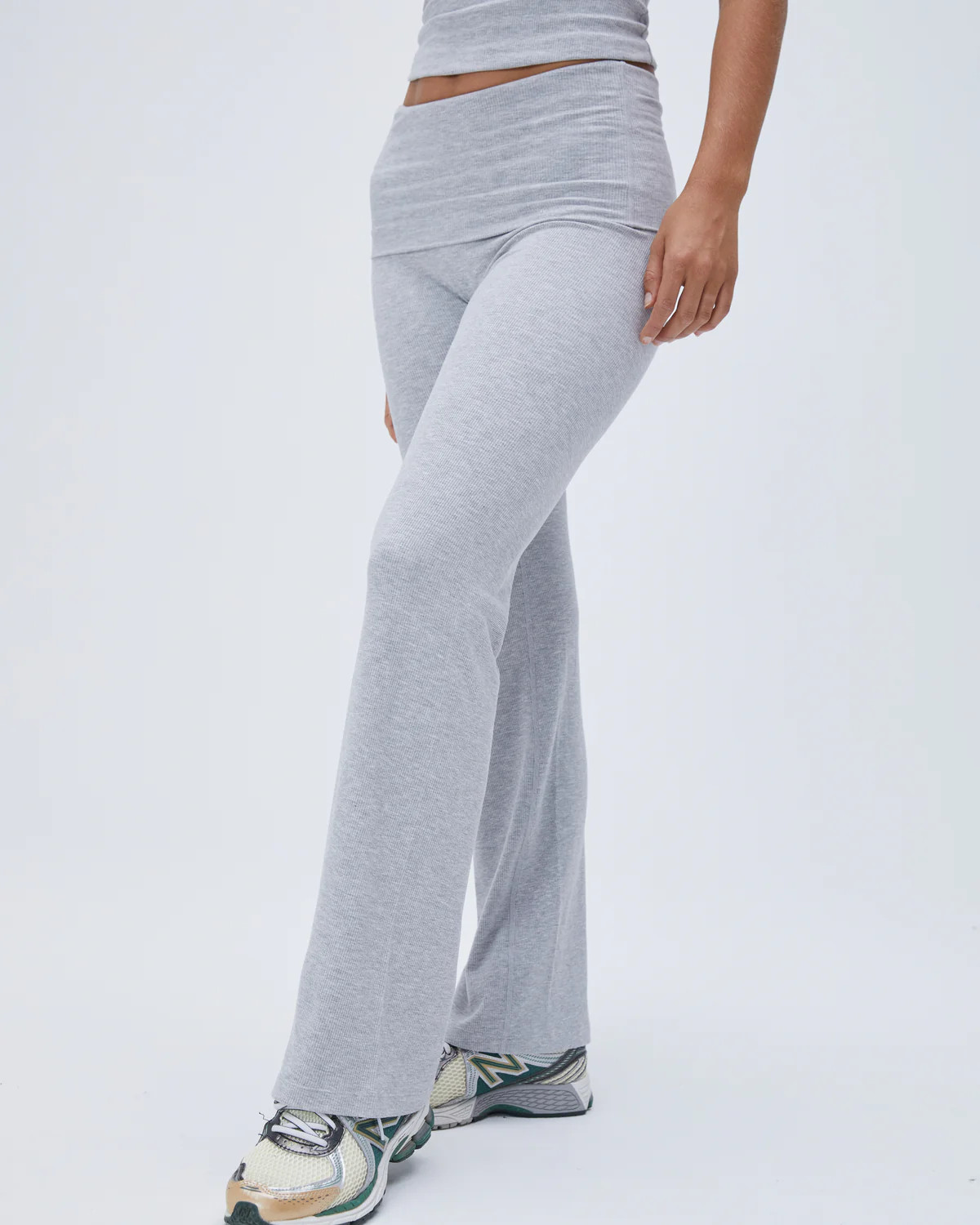 Rib Fold Over Pants - Grey Melange | Adanola UK