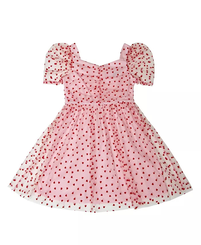 Big Girls Short Sleeve Mesh Heart Flocked Dress | Macy's