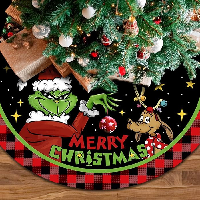 Merry Christmas Tree Skirt 48 Inches Red Black Buffalo Plaid Check Tree Skirt Christmas Tree Deco... | Amazon (US)