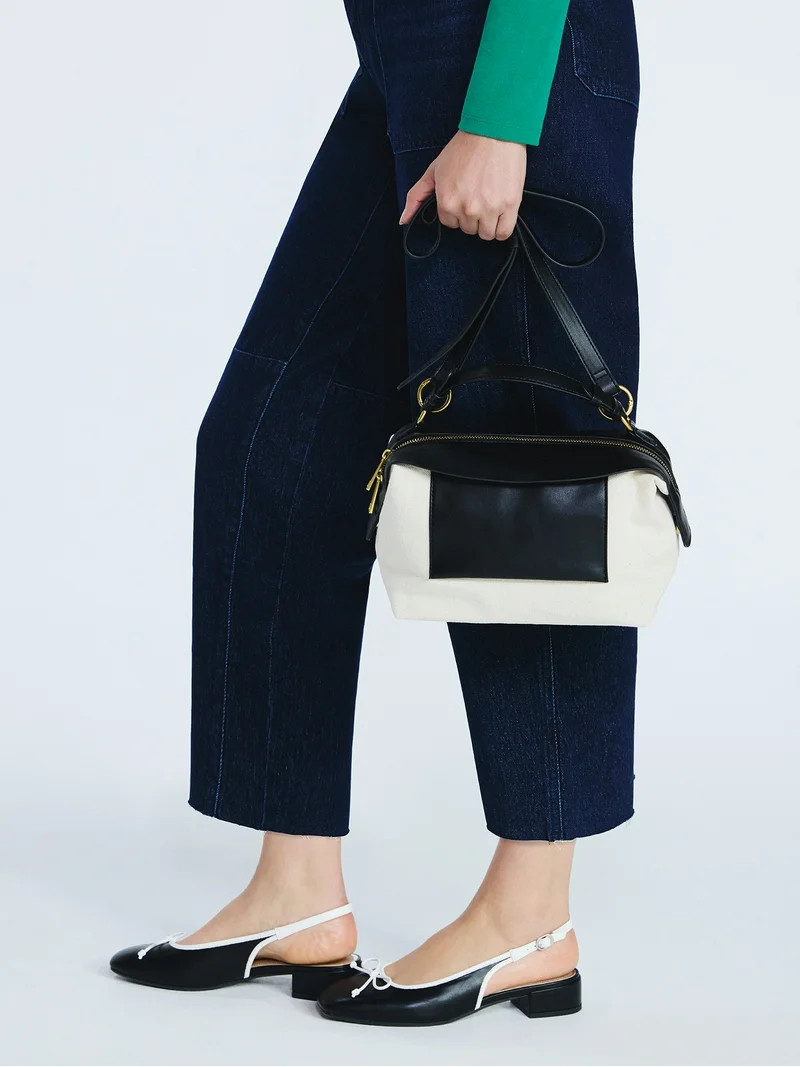 Free Assembly Women's Canvas Crossbody Handbag, Natural/Black | Walmart (US)