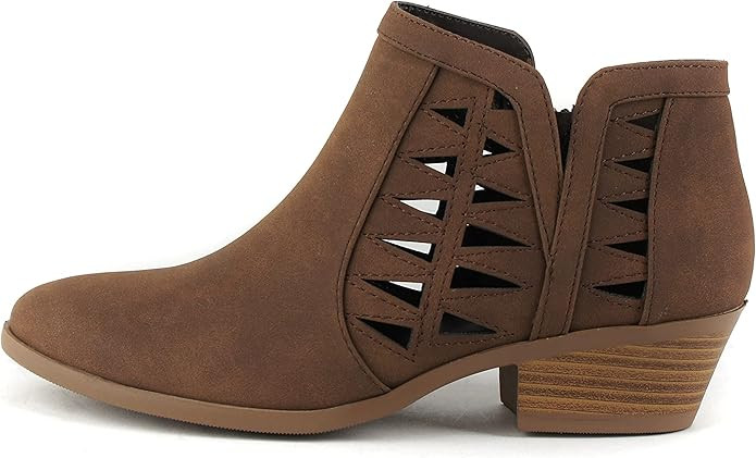 Soda CHANCE Womens Perforated Cut Out Stacked Block Heel Ankle Booties | Amazon (US)
