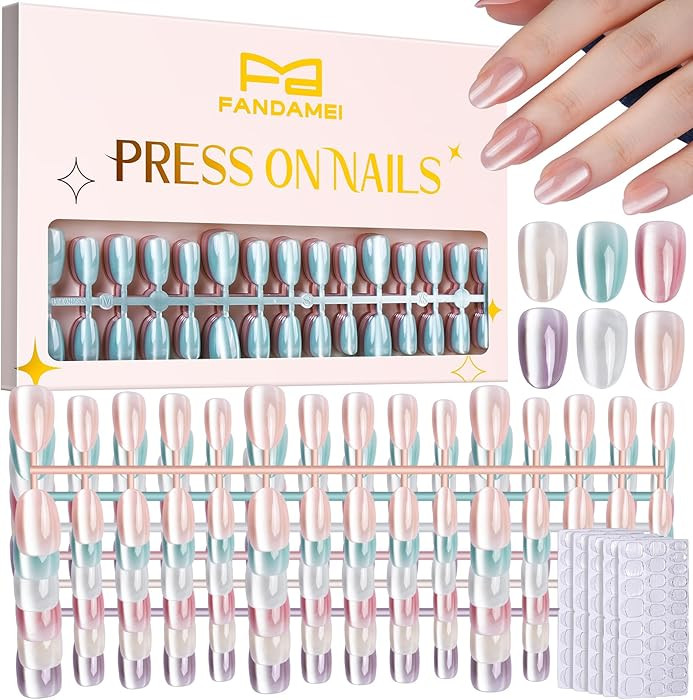 FANDAMEI Press On Nails, 6 Colors Press On Nails Short Almond, Cat Eye Nails Short Oval, Natural ... | Amazon (US)