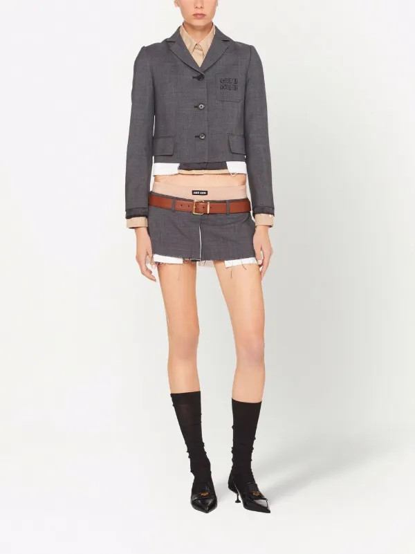 Miu Miu single-breasted Prince Of Wales Check Blazer | Grey | FARFETCH CA | Farfetch Global