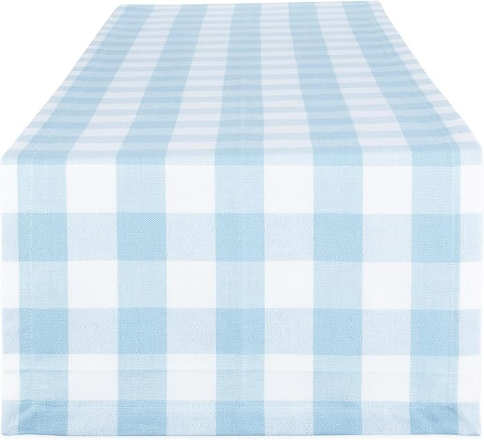 DII Buffalo Check Collection, Classic Farmhouse Table Runner, 14x108", Light Blue & White | Amazon (US)