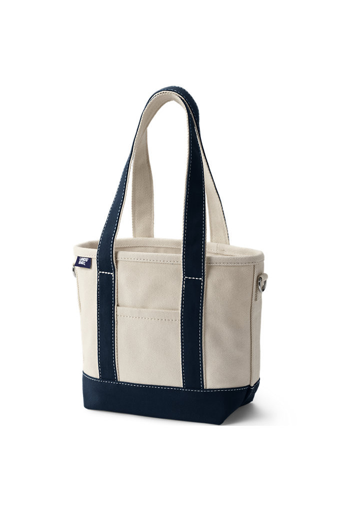 Small 3 Pocket Open Top Long Handle Canvas Tote Bag - Lands' End - Ivory | Lands' End (US)