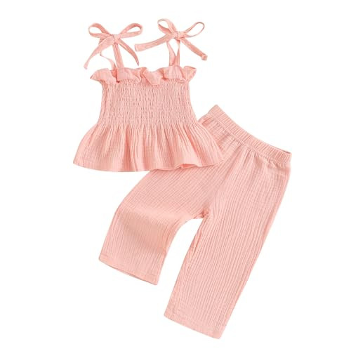 VISGOGO Infant Baby Toddler Girls Clothes Solid Color Sleeveless Camisole Linen Pants Set Baby Su... | Amazon (US)