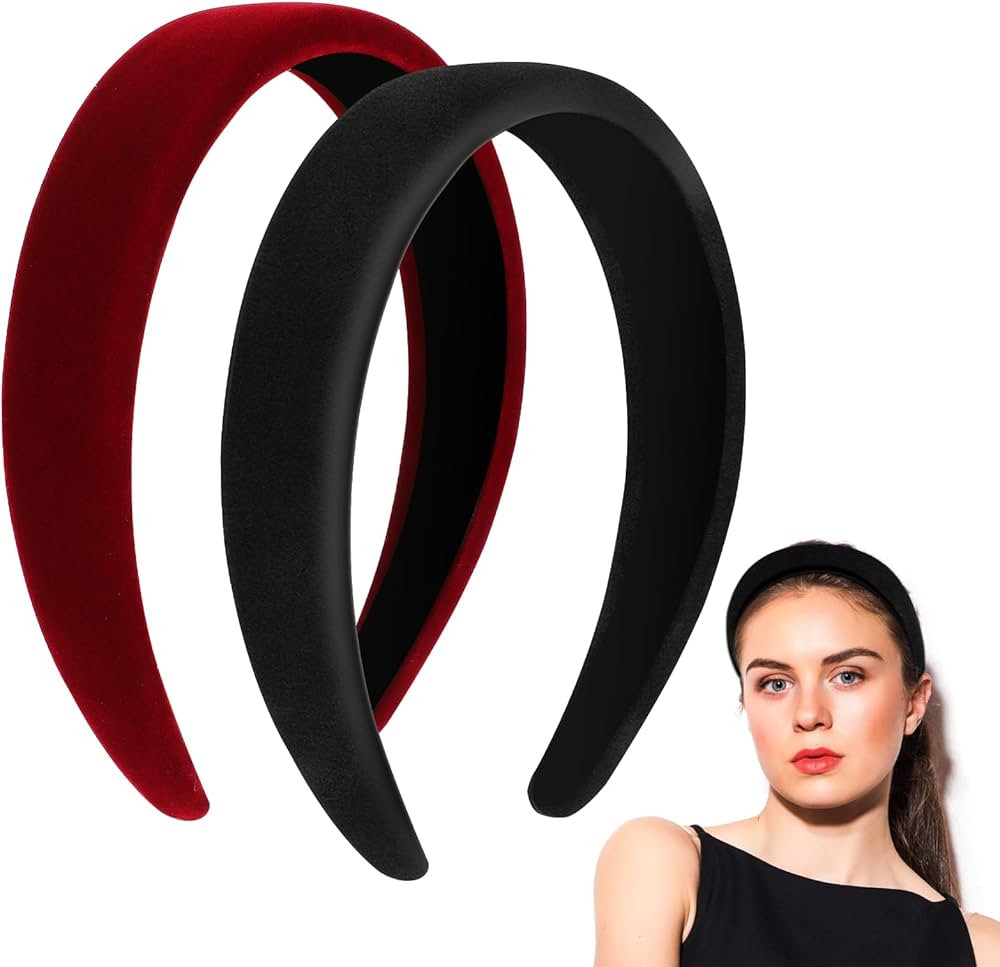 Sibba 2 Pcs Velvet Wide Headbands Sponge Thick Hairbands Red Padded Hairbands No Slip Headband DI... | Amazon (US)