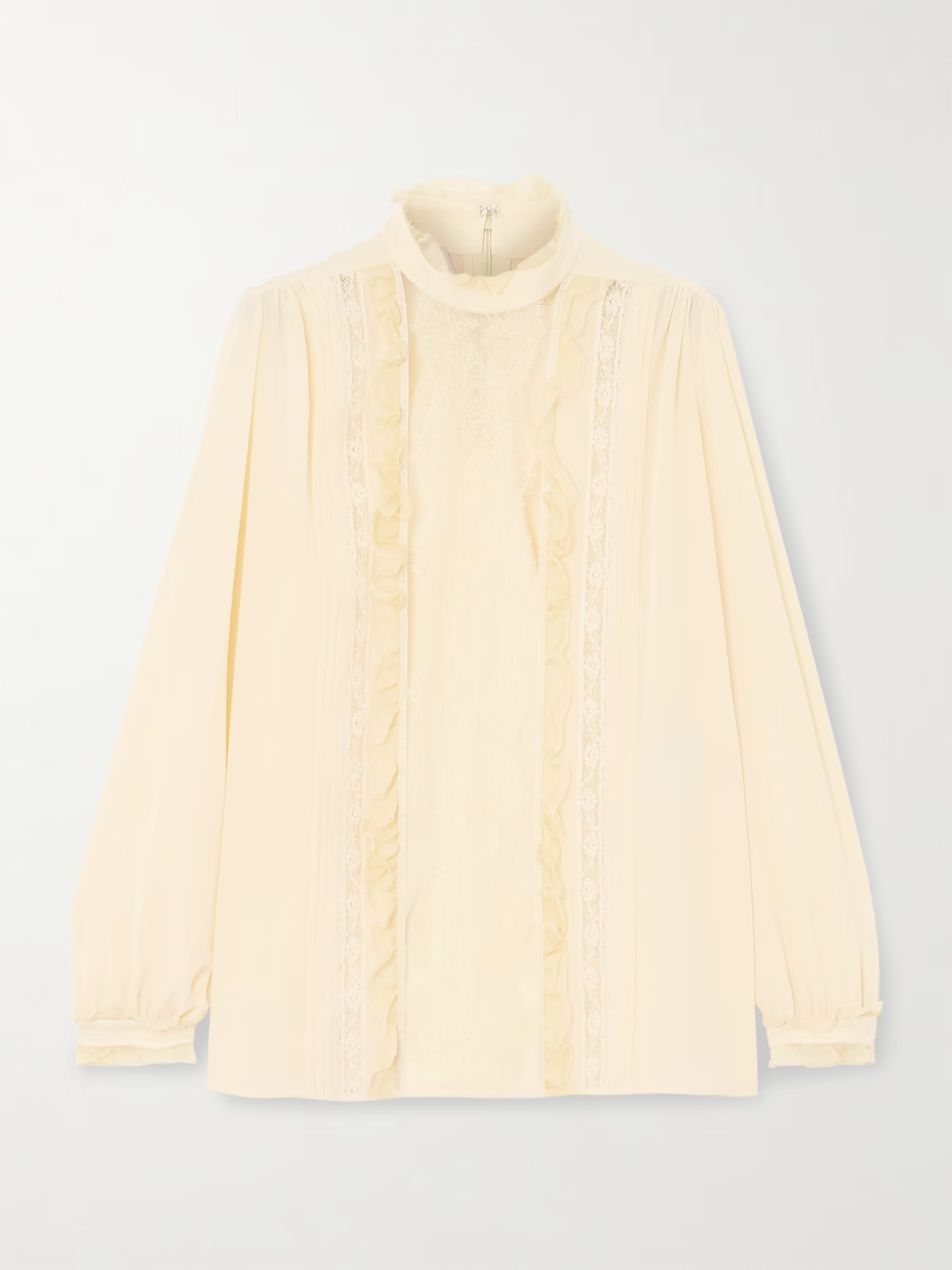 Ruffled pintucked lace-trimmed silk crepe de chine blouse | NET-A-PORTER (UK & EU)