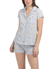 Trellis Print Notch Collar Pajama Top And Shorts Set | Marshalls