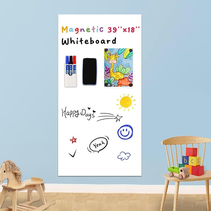 YOUNGJQ Magnetic Whiteboard Contact Paper 39" x 18" Adhesive Magnetic Dry Erase White Board Stick... | Amazon (US)
