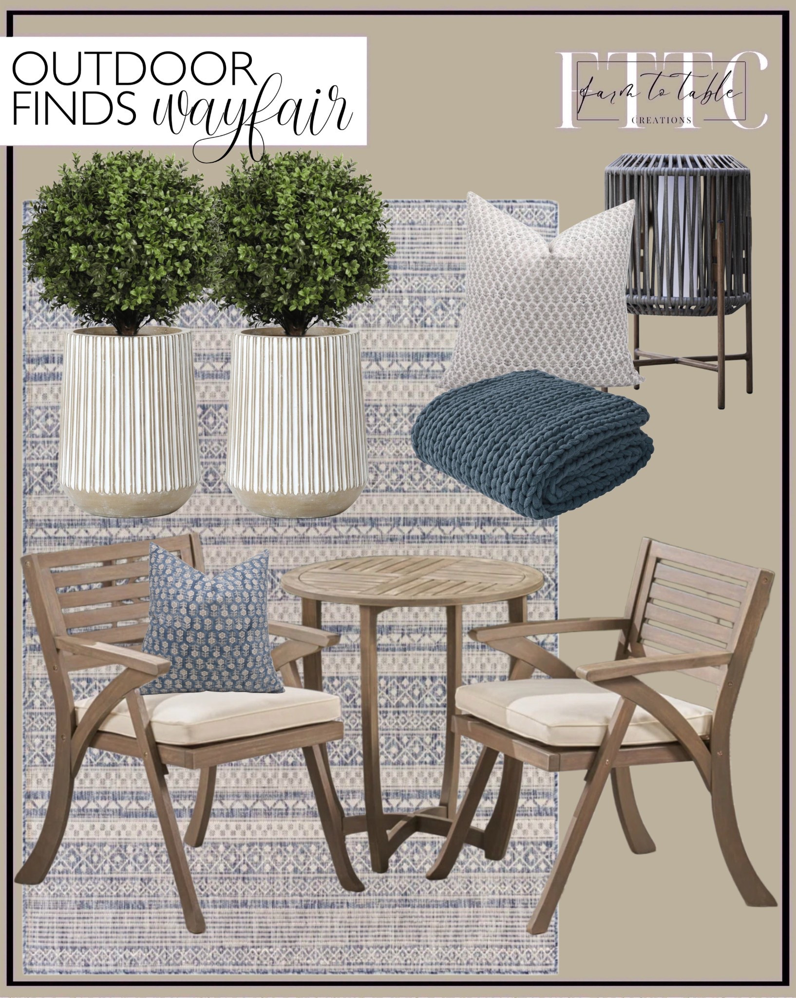 Wayfair Outdoor Finds. Follow @farmtotablecreations on Instagram for more inspiration. 

Wayfair. Wayfair Porch. Bistro Set. Outdoor Rug. Boxwood Topiary. Outdoor Pillow Cover. Ribbed Planter. Solar Powered Lamp. Throw Blanket. Outdoor Seating. Outdoor Furniture. Patio Finds. Patio Furniture. 

#LTKFindsUnder50 #LTKHome #LTKSaleAlert