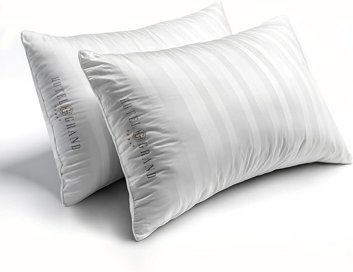 Hotel Grand Bed Pillows Queen Size Set of 2 Packs - 500 Thread Count 100% Cotton Medium Firm Hypo... | Amazon (US)