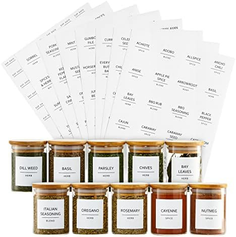 184 Spice Jar Labels Preprinted, Minimalist Black Text on White Square Seasoning Stickers with Na... | Amazon (US)