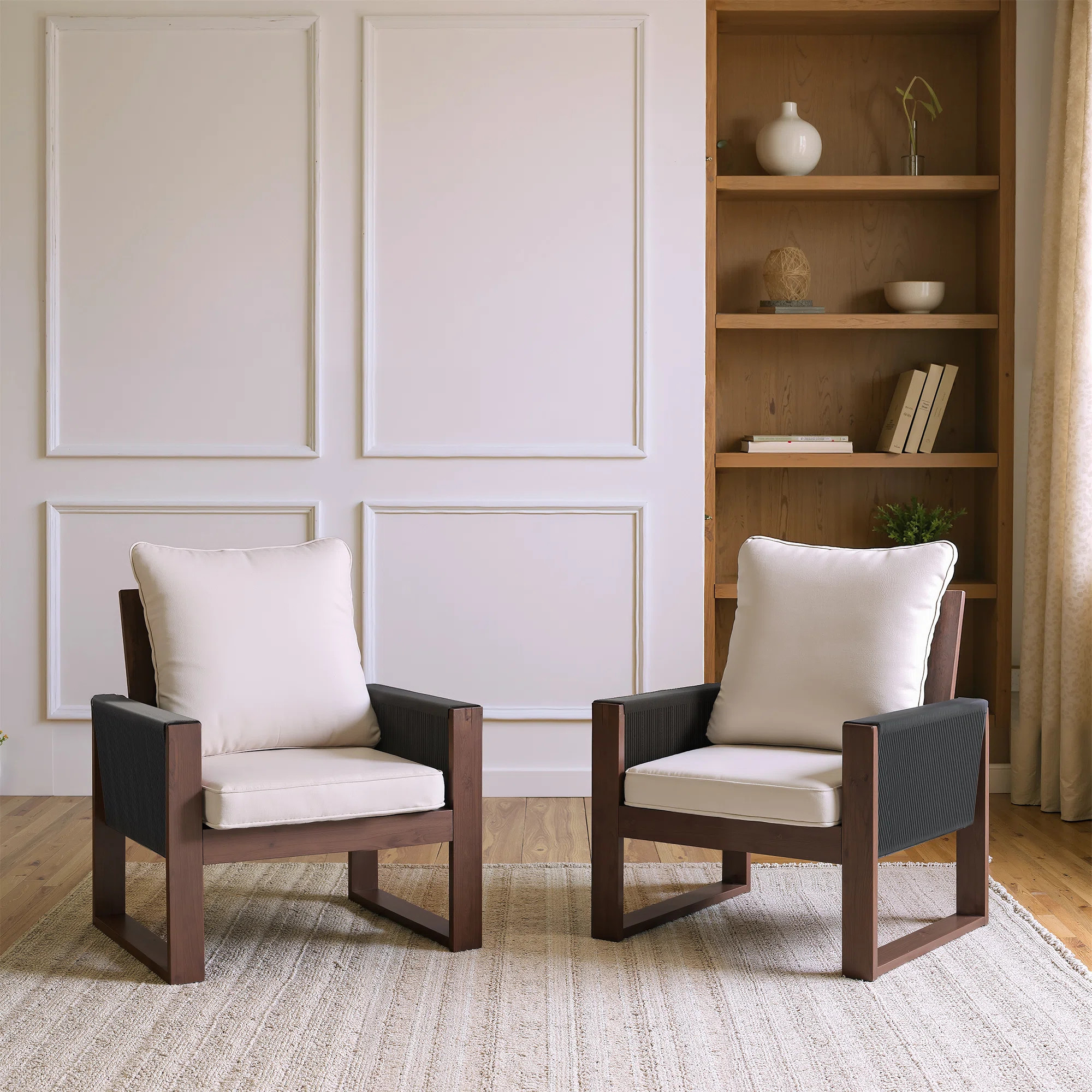 Modern Indoor Outdoor Armchairs With Solid Wood Frame, High - Resilience Pet Cushions For Patio &... | Wayfair North America