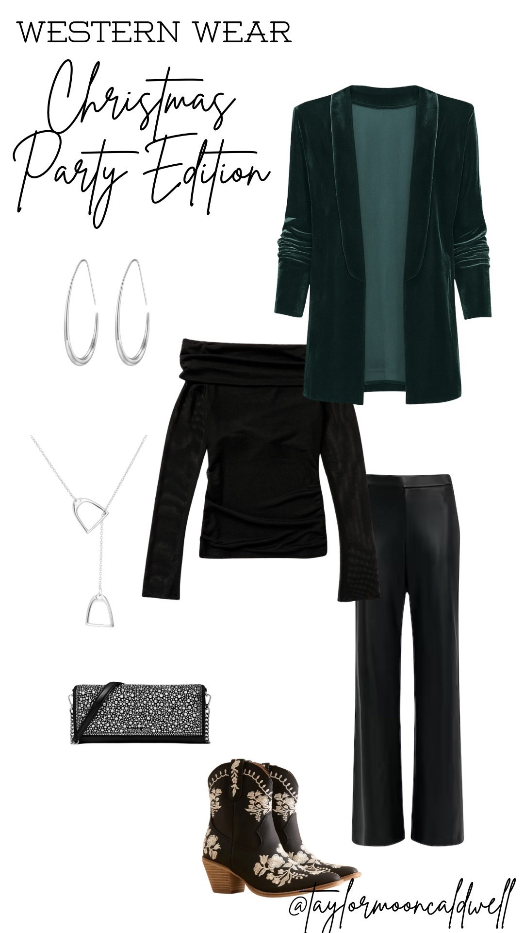 Western Wear ✨ Christmas Party Edition 🎄🤠
If you’re planning a holiday look with a little western flair, this velvet blazer + chic black top + embroidered cowboy boots combo is everything. Classy, festive, and still true to that western style we love. Linking every piece so you can recreate this glam holiday outfit! #westernwear #westernfashion #christmasoutfit #holidayoutfitideas #cowboybootsstyle #velvetblazer #holidaystyle #ltkfashion #ltkholiday #ltkoutfit #westernchic #outfitinspo #christmaspartyoutfit

#LTKHoliday