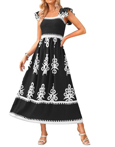 BTFBM Summer Dresses for Women 2025 Floral Smocked Boho Sleeveless Square Neck A Line Casual Beac... | Amazon (US)