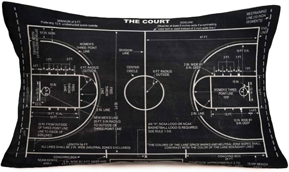 Asminifor Sports Pillow Covers Cotton Linen Standard Basketball Court Playground Floor Plan Print... | Amazon (US)