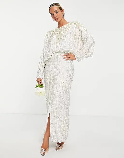 ASOS EDITION embellished pearl batwing sleeve maxi dress | ASOS (Global)