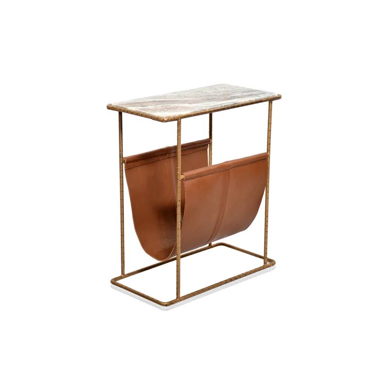 Vintage Accent Table With Magazine Rack Aged Brass | Wayfair Professional