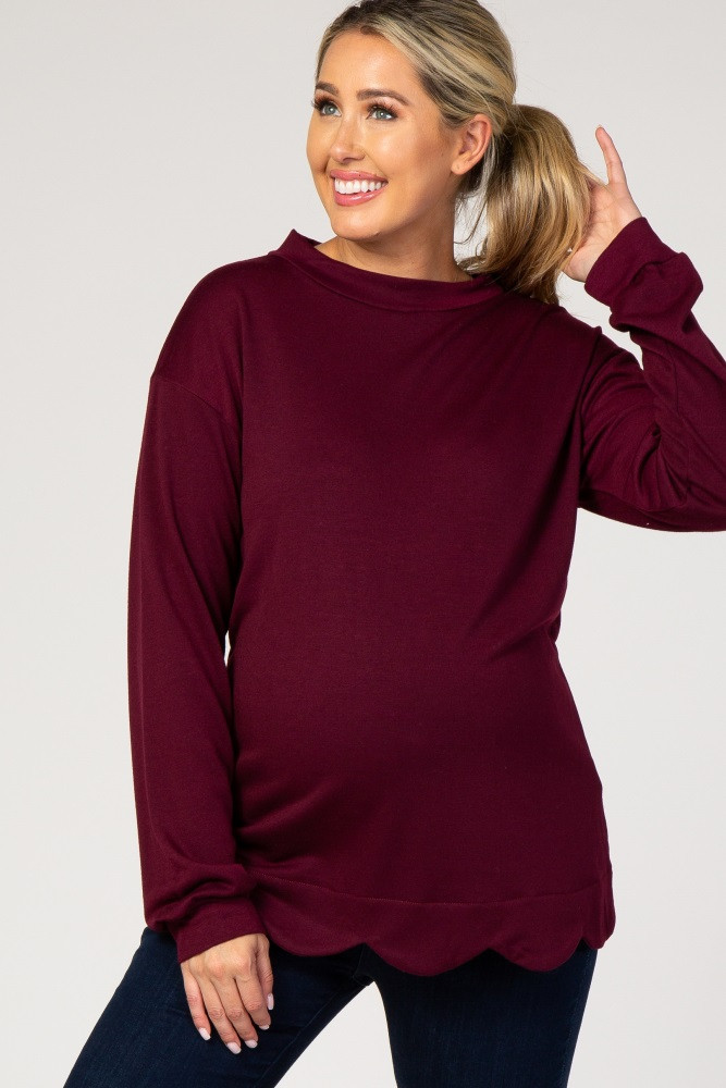 Burgundy Scalloped Hem Maternity Top | PinkBlush Maternity