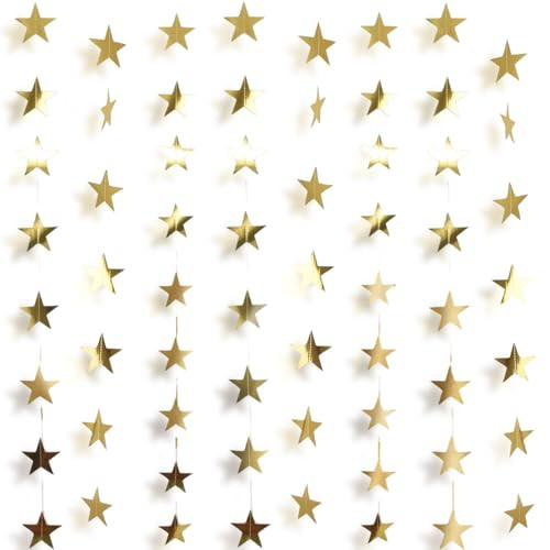 Rypyp 105Feet Gold Star Garland Hanging Christmas New Years Eve Party Supplies Decor- Golden Star Double Side Twinkle Paper Stars Streamers Banner for Birthday Decorations Wall Starry Night, 8Pack | Amazon (US)