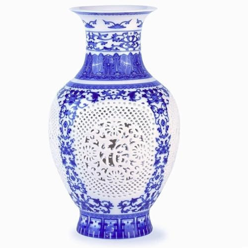 Blue and White Ceramic Vase, Chinoiserie Blue Porcelain Vase, Vintage Ceramic Flower Vase for Home Decor, Blue and White Porcelain Vases for Living Room Bookshelf Table Home Decoration (1-GY 11") | Amazon (US)