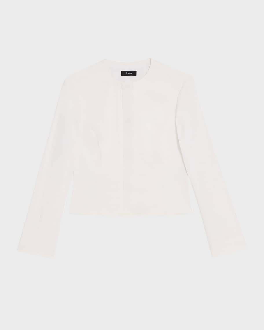 Theory Linen-Blend Cropped Peplum Jacket | Neiman Marcus
