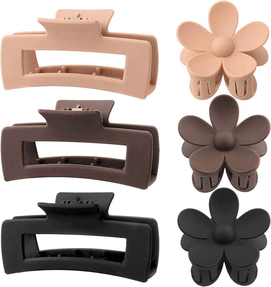 6 Pack 4.1 Inche Large Rectangle Hair Claw Clips Matte Flower Hair Clips, for Women Thin Thick Cu... | Amazon (US)
