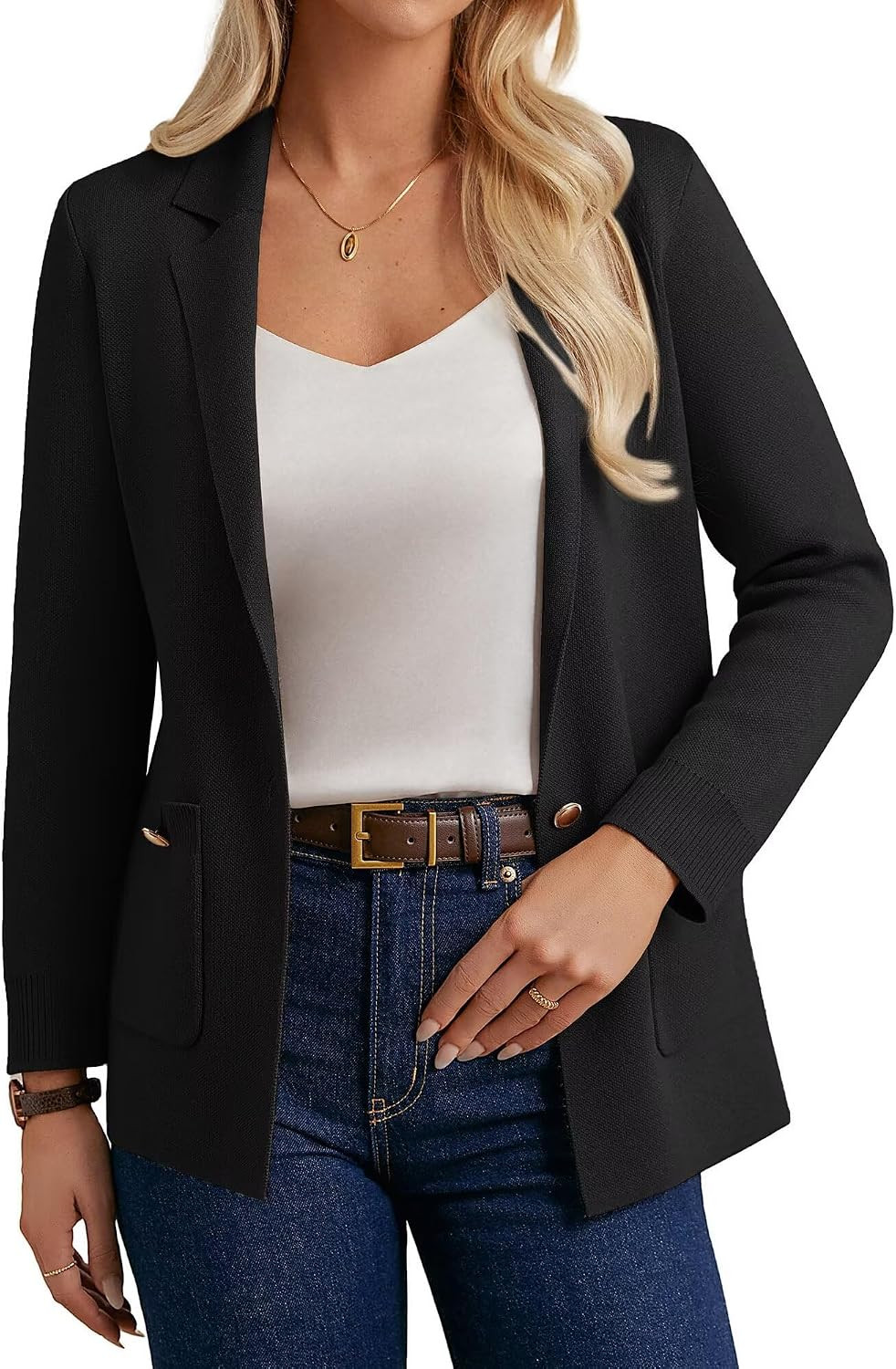 GRACE KARIN Women Sweater Blazers Business Casual Long Sleeve Work Cardigan Open Front Lapel Suit Jackets with Pockets | Amazon (US)
