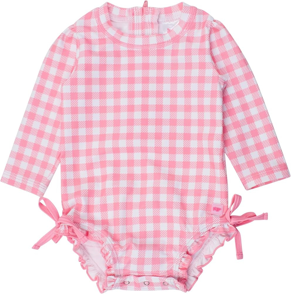 RuffleButts Baby Girls UPF 50+ Sun Protection Gingham Printed Long Sleeve One Piece Rash Guard Sw... | Amazon (US)