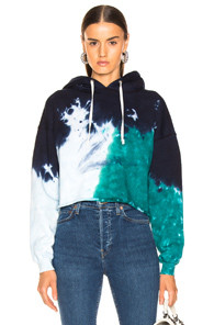 RE/DONE Cropped Hoodie in Blue,Green,Tie Dye | FWRD 
