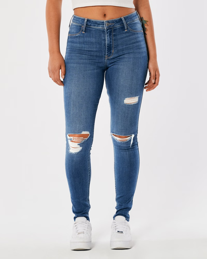 Women's High-Rise Medium Wash Jean Leggings | Women's Bottoms | HollisterCo.com | Hollister (US)