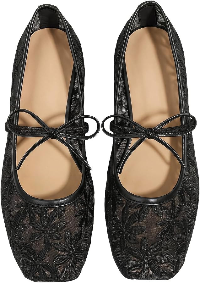 BEAUDRM Women's Polka Dots Mesh Ballet Flats Bowknot Pointed Toe Ballerina Flats Closed Toe Comfo... | Amazon (US)