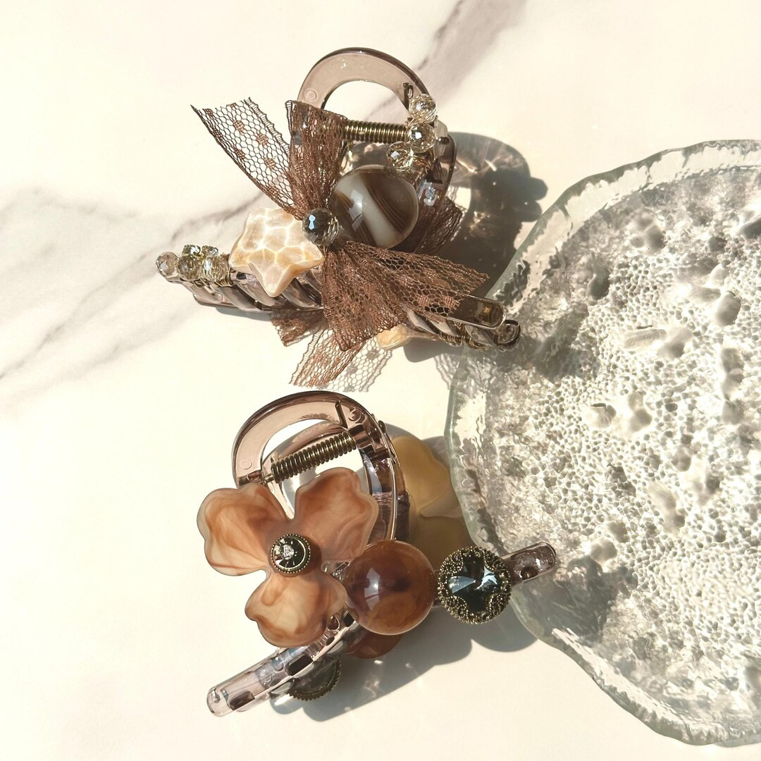 Caramel Brown Flower Hair Claw Clip Handmade Fall Floral Hair Claw Autumn Lace Bowknot Hair Clips... | Etsy (US)