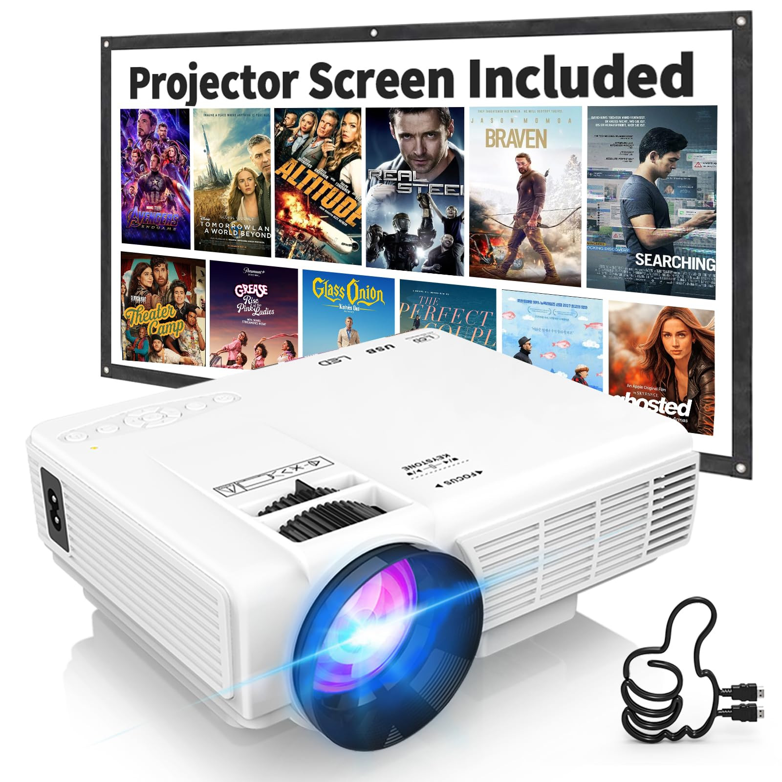 Projector with Two-way Bluetooth, Mini Projector with Projector Screen, Full HD 1080P Portable Vi... | Amazon (US)