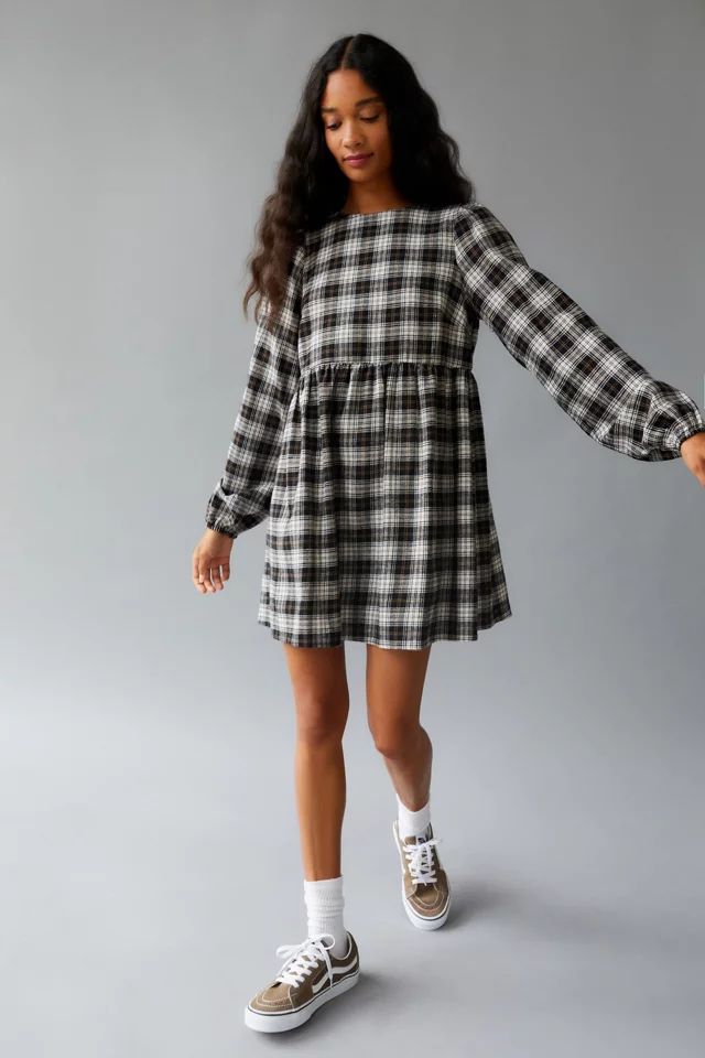 Urban Renewal Remnants Plaid Balloon Sleeve Dress | Urban Outfitters (US and RoW)