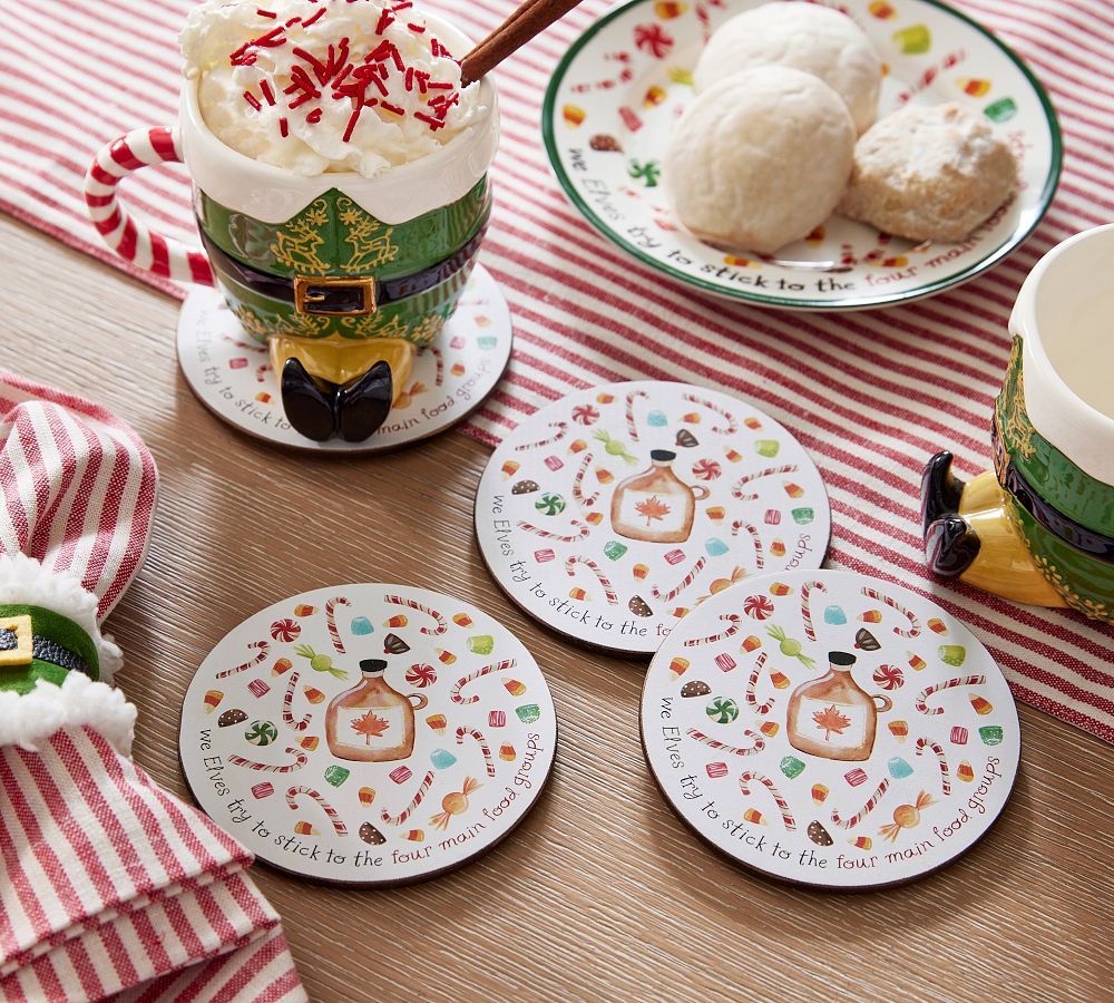 Elf Food Groups Cork Coasters - Set of 4 | Pottery Barn (US)