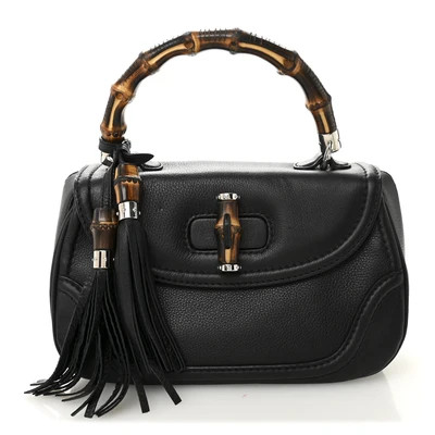 Gucci Calfskin Medium New Bamboo Top Handle Bag Black | FASHIONPHILE (US)