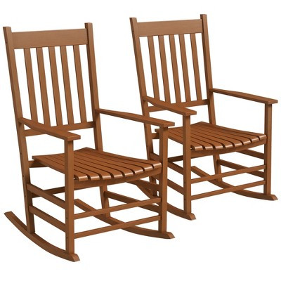 Outsunny Wooden Rocking Chair Set, Curved Armrests, High Back, Slatted Seat Outdoor Rocker Set, Teak | Target