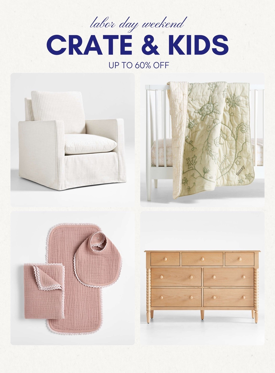 [9/2/26] @Crate & Barrel kids currently up to 60% off for Labor Day weekend | linking nursery, bedding, and baby items on sale!

#LTKSeasonal #LTKBaby #LTKSaleAlert