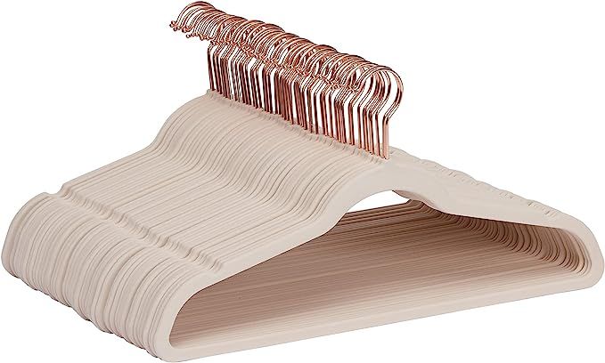 Amazon Basics Slim, Velvet, Non-Slip Suit Clothes Hangers, Blush Pink/Rose Gold - Pack of 50 | Amazon (US)