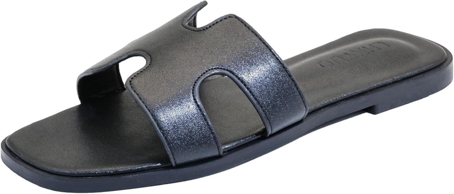 Women's Flat Sandals, Ladies Slip on Leather Slippers, Comfy Dressy Flat Shoes Elegant Slides Sum... | Amazon (US)