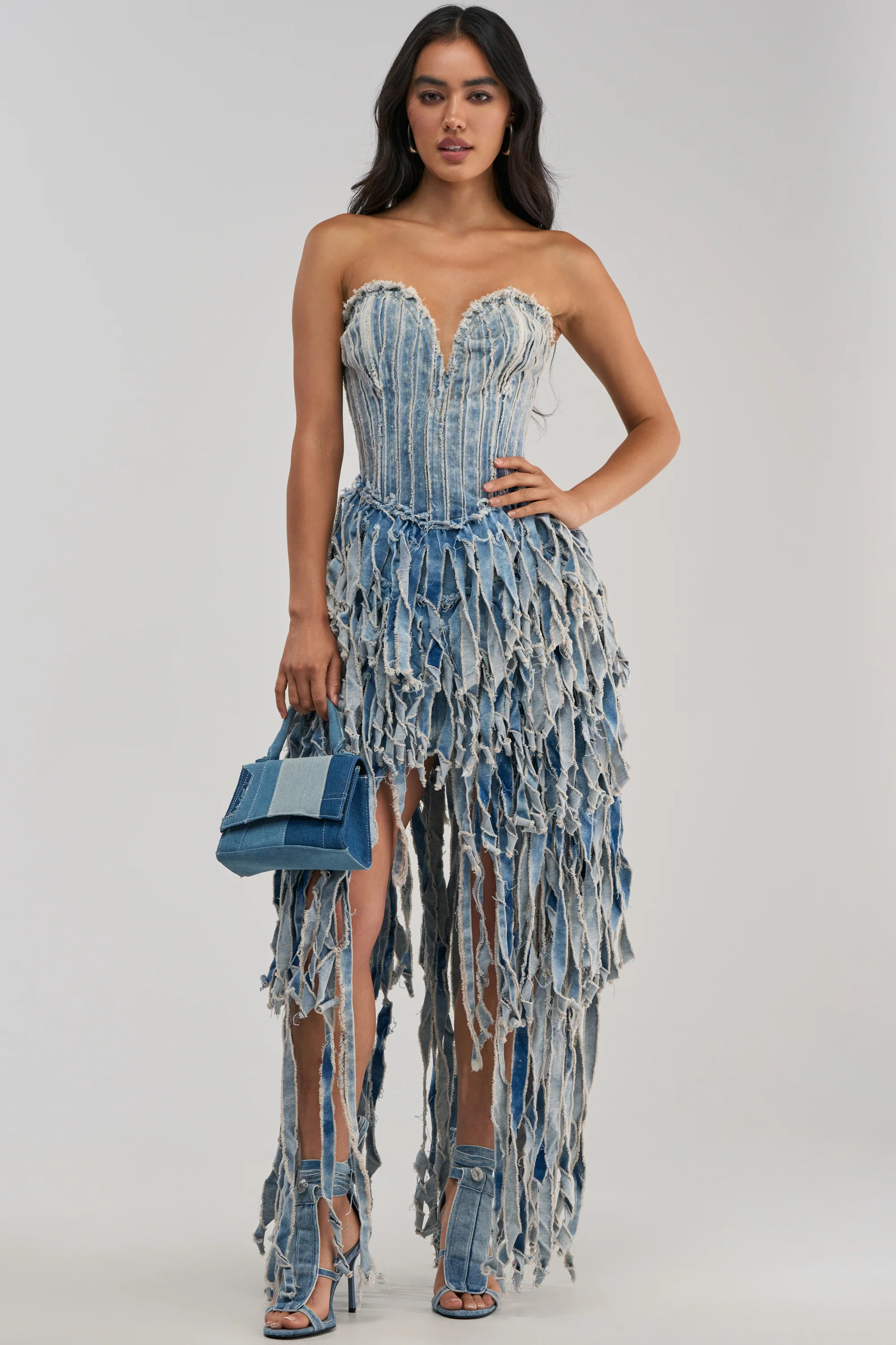 Strapless Denim Fringe Gown Dress | AKIRA | AKIRA