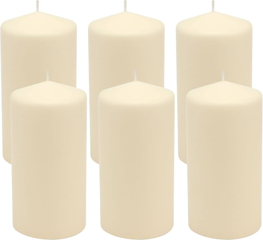 Stonebriar 6 Count Tall 3 x 6 Inch 65 Hour Long Burning Unscented Ivory Wax Pillar Candles, 65 Ho... | Amazon (US)