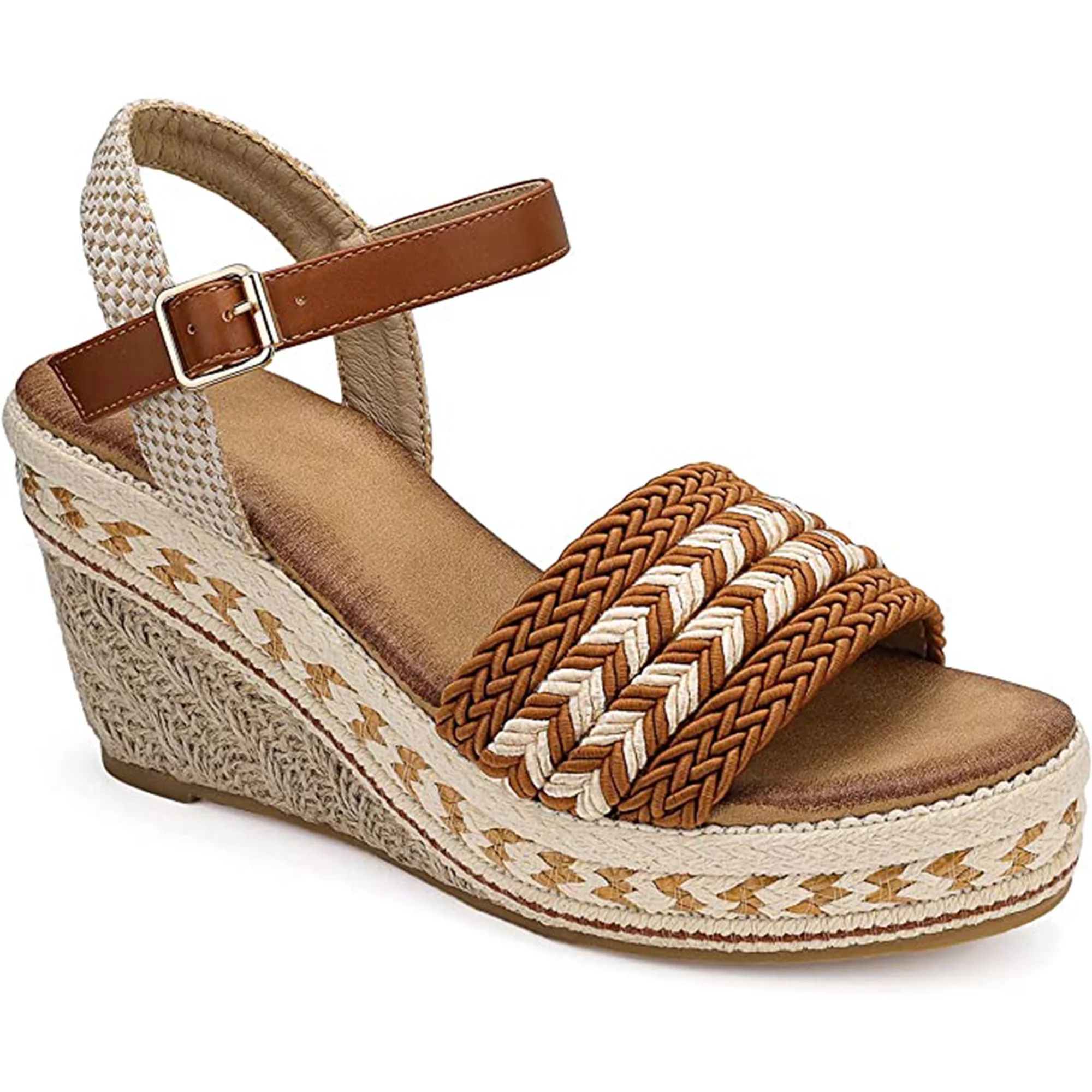 SHIBEVER Summer Wedge Sandals for Women Casual Ankle Strap Open Toe Dressy Espadrilles Platform S... | Walmart (US)