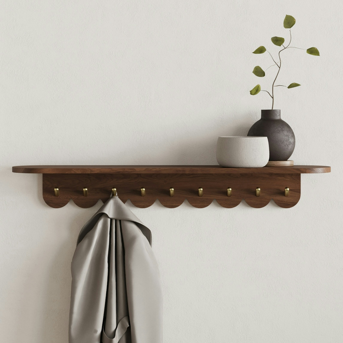 Shelly 38" Shelf and Coat Rack - Brass and Walnut | Article
